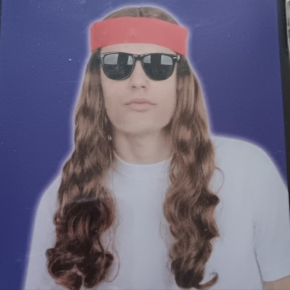 BOGO Sale 🌞 Totally Ghoul~70's Men's Hippie Wig With Red Headband NWT - Picture 1 of 6